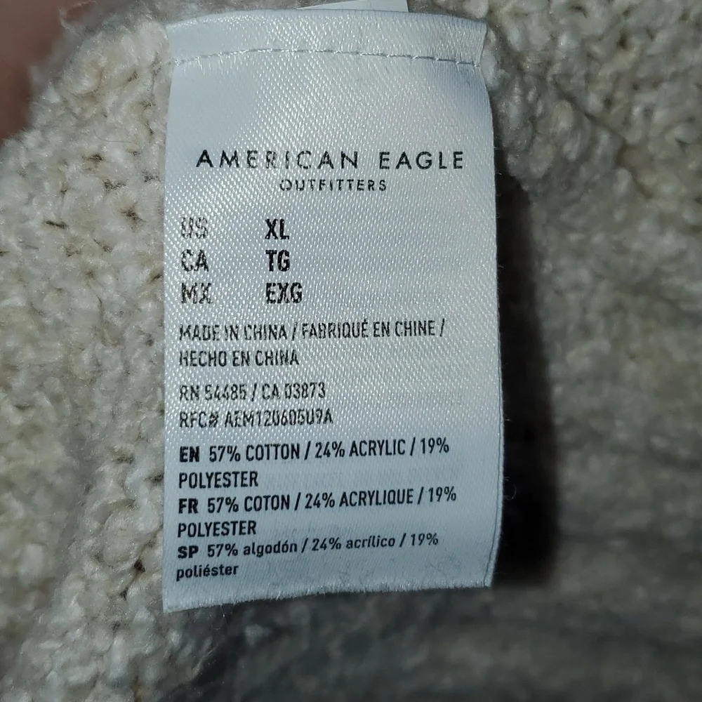 American Eagle Fairisle Cream Blue Mockneck Sweater Women's Size XLarge - Picture 7 of 11